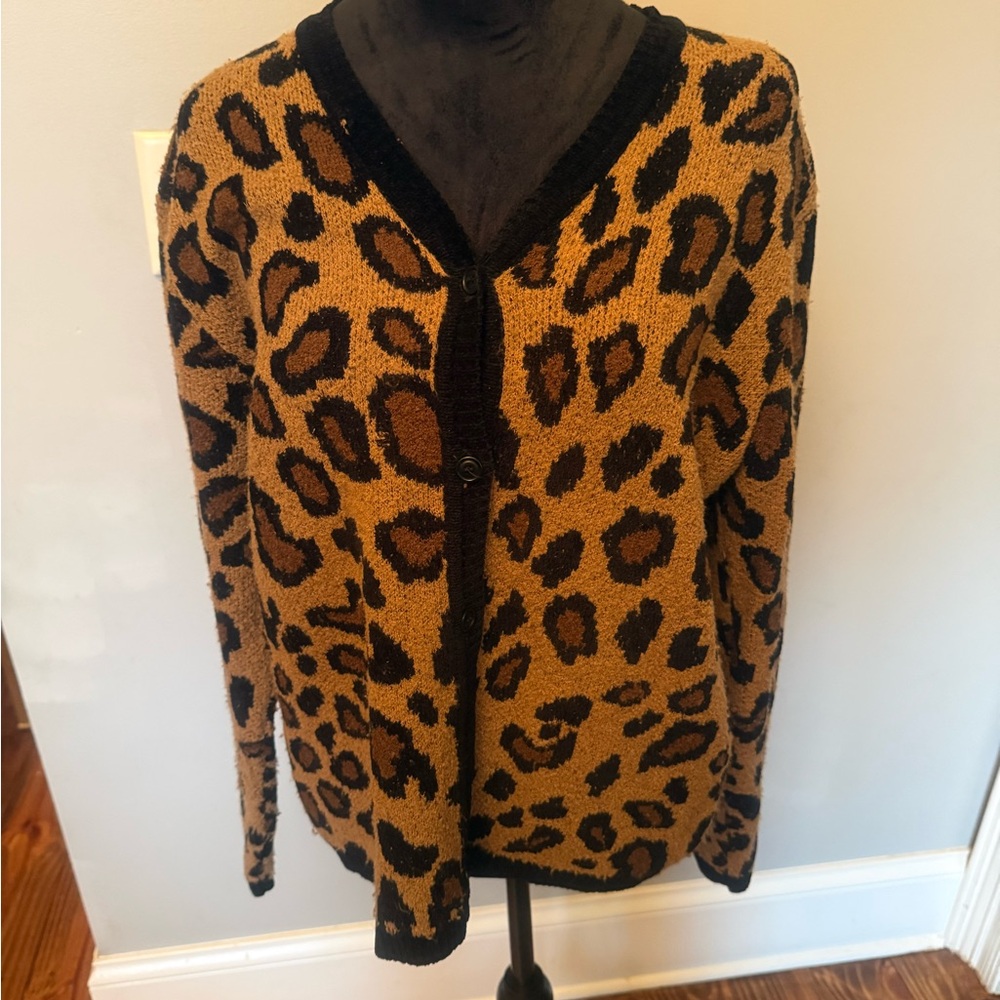 Jones New York Leopard Print Cardigan - Black and Brown